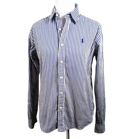 Ralph Lauren Tops - Ralph Lauren Slim Fit Navy & White Pin Stripe Shirt, Cotton , Size 10, Preppy